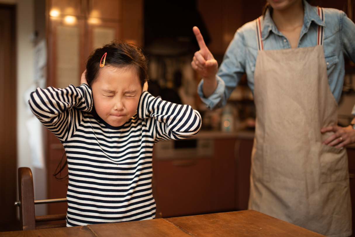 Cute girl angry by mom